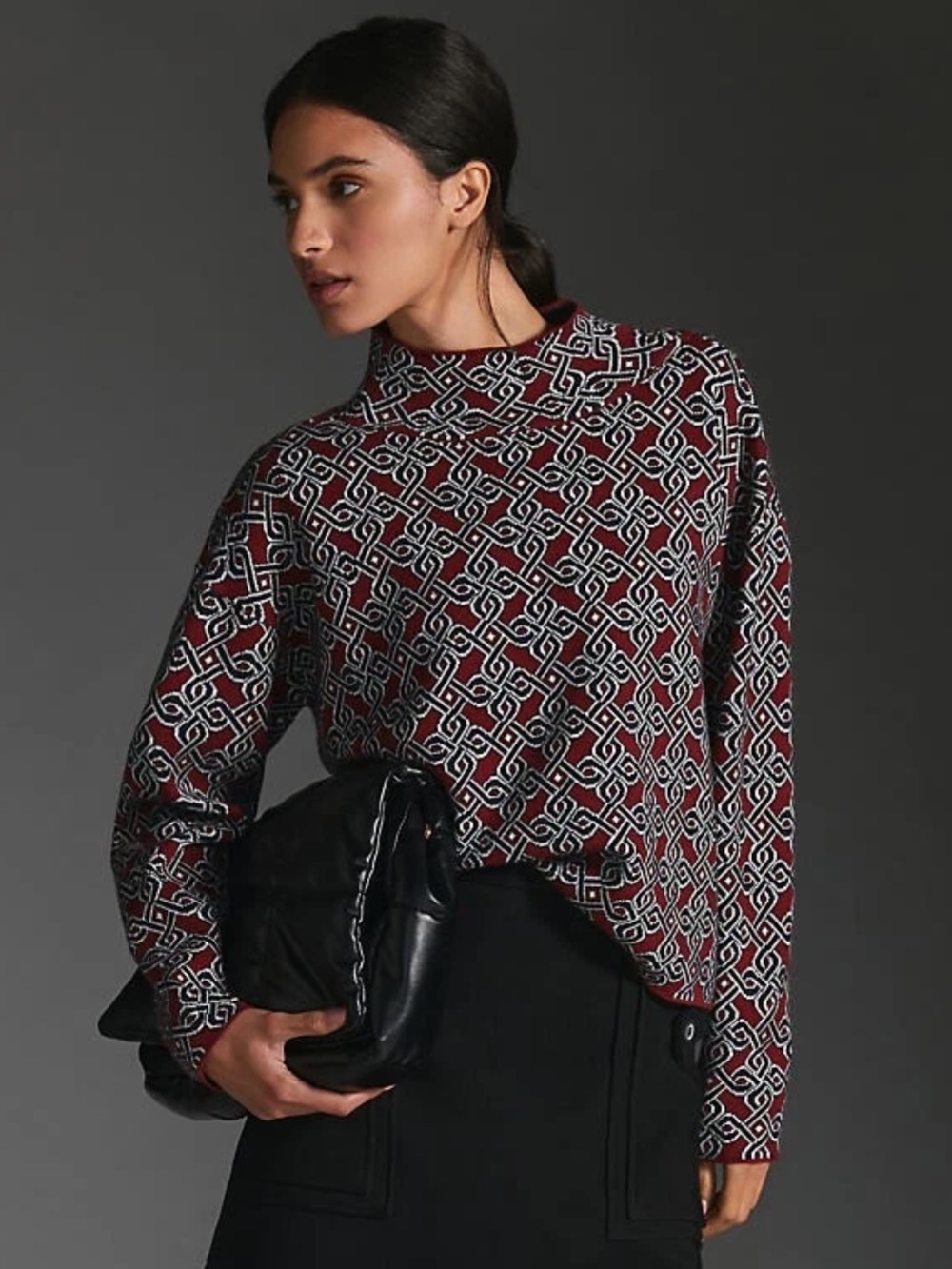 Maeve Anthropologie Carys Mock-Neck Geometric Sweater size XL